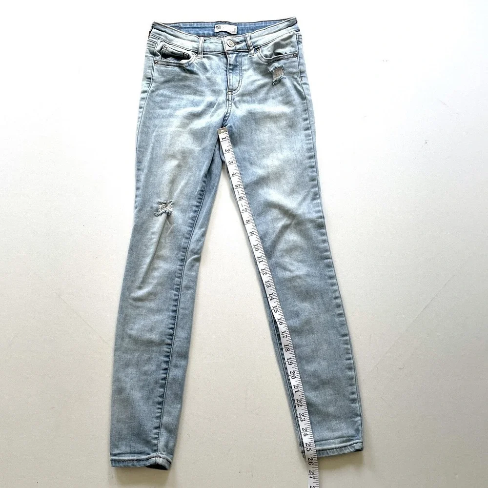 RSQ Girls Size 12 Blue Skinny Jeans Light Wash Mid Rise Distressed Stretch Denim